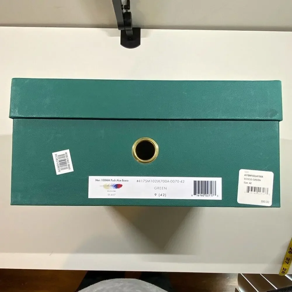 Buscemi | Shoe Box & 2 Dust Bags | Green | 14 W x 12 H x 5.25 D Inch